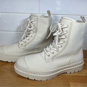 Men’s Zara Cream Waterproof Combat Boots with Faux Fur Lining